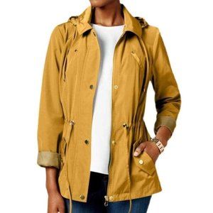 Rain Jacket Gold Anorak Hooded Lined Full Zipper with Snaps
